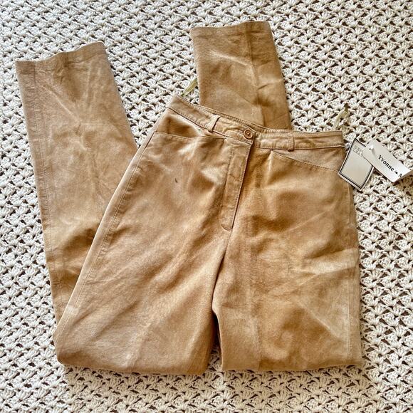 Vintage 90s NOS Light Tan Suede Leather Pants Size Small - Picture 1 of 7